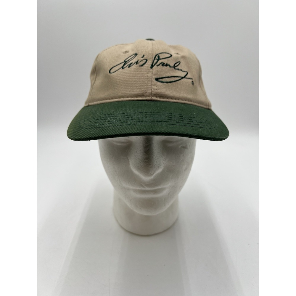 Vintage Elvis Presley Signature Tan Green Strapback Hat Adjustable GRACELAND